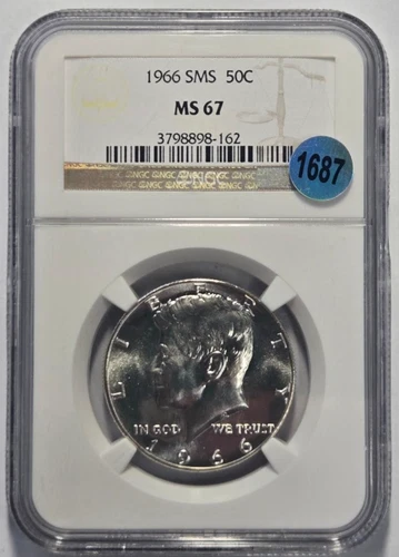 1966 SPECIAL MINT SET (SMS) KENNEDY HALF DOLLAR NGC MS 67 Certified Coin