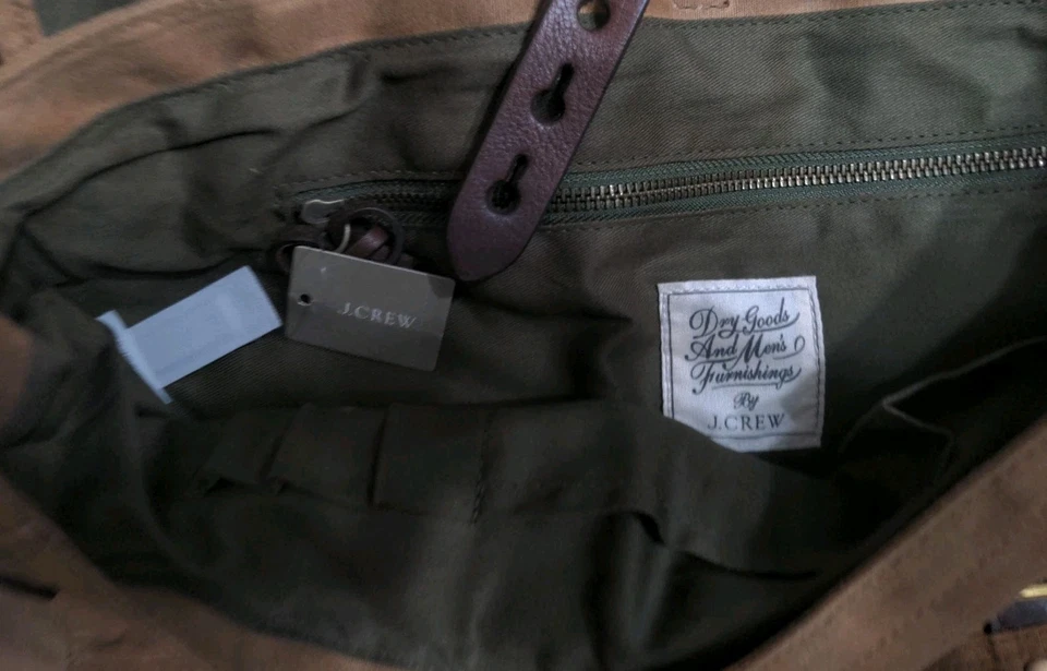 NWT J Crew Khaki Abingdon Waxed Canvas Messenger Bag Laptop Style 51657 - Image 4 of 4