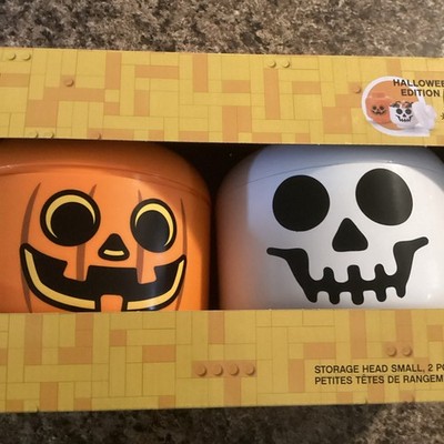 LEGO Halloween Special Edition Storage Head 2pc Set Small Pumpkin & Skeleton NIB