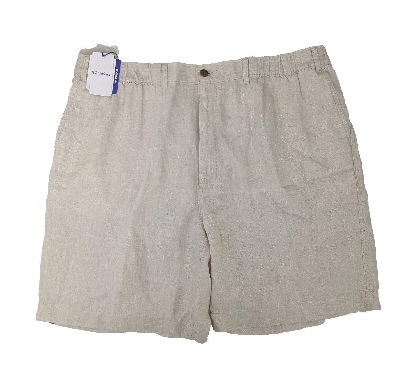 NEW-Size 52 Big Mens Roundtree & Yorke Caribbean Linen Shorts 10" Inseam- Beige