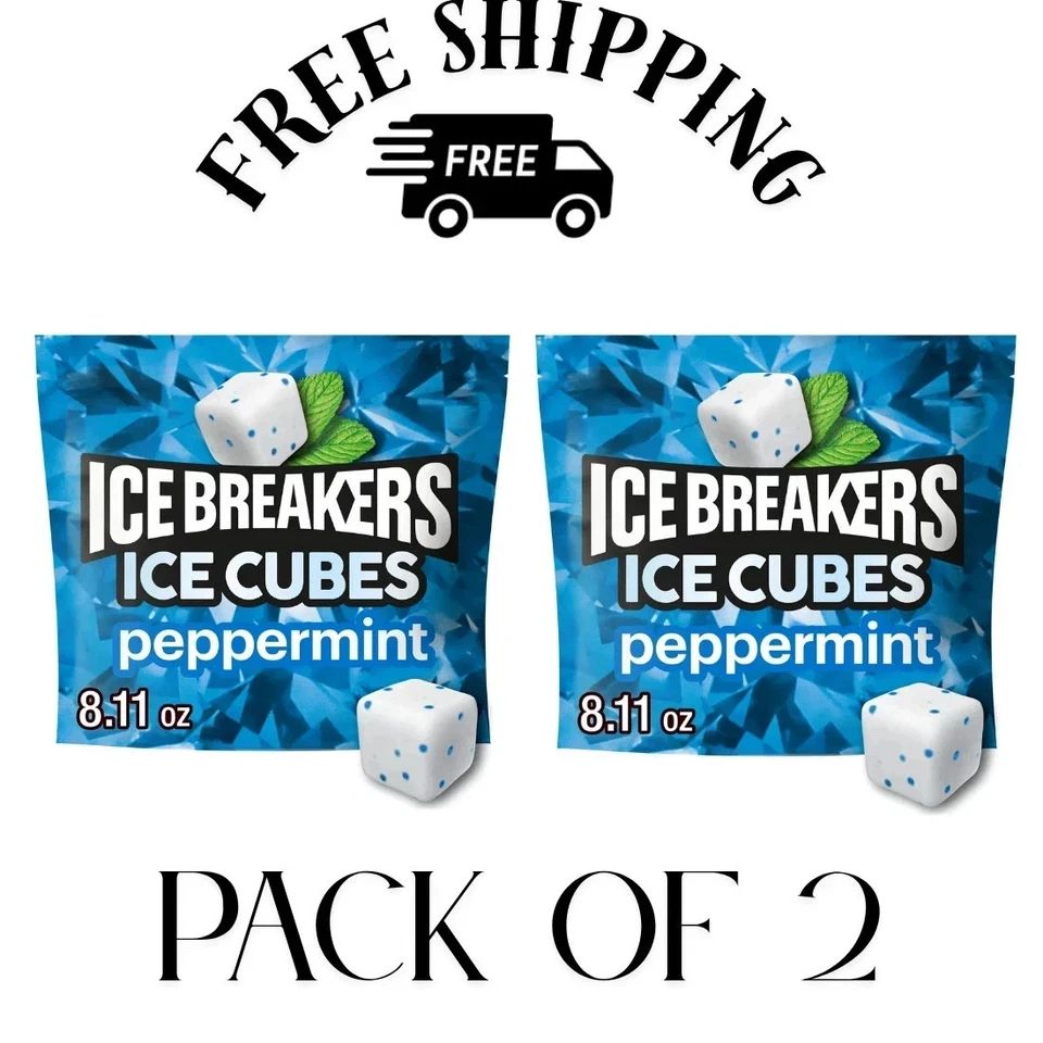 (PACK OF 2) Ice Breakers Ice Cubes Peppermint Sugar Free Chewing Gum, 100 Pieces