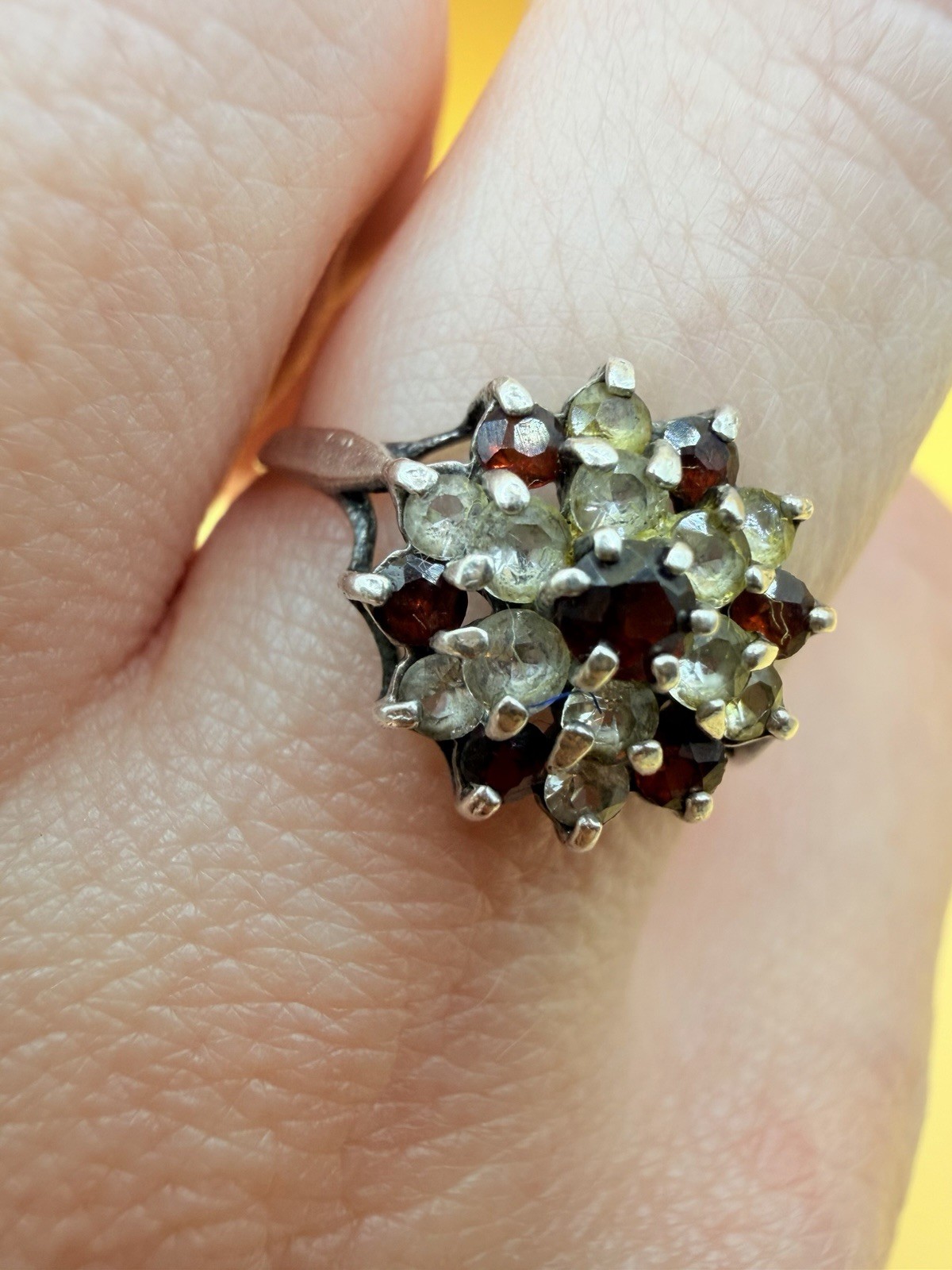VINTAGE 1950s FINE SILVER GARNET ROCK CRYSTAL CLUSTER RING quartz UK O image 7