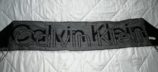 One Size Calvin Klein Scarf Grey & Black Logo 100% Acrylic 6f Long x 10in Wide