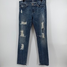 7 For All Mankind Roxanne Jeans Womens 30 Blue Distressed Slim Straight Leg