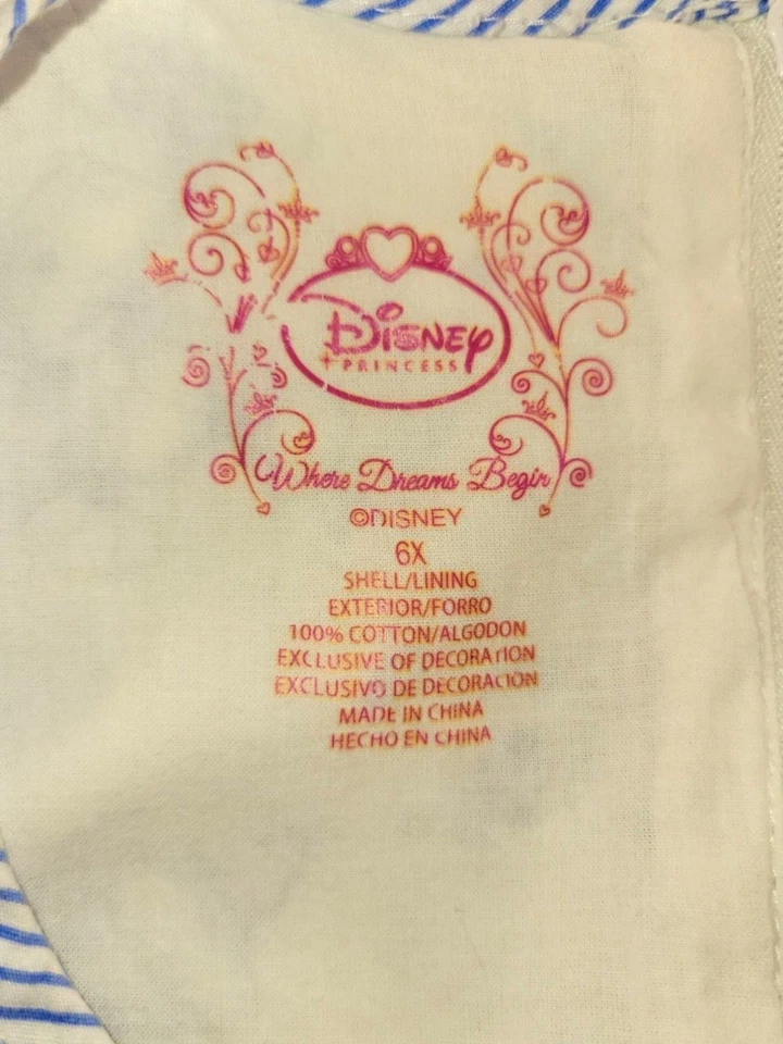 Disney Princess Cinderella Blue Roses Dress Girls 6X White A Line Sleeveless - Image 4 of 4