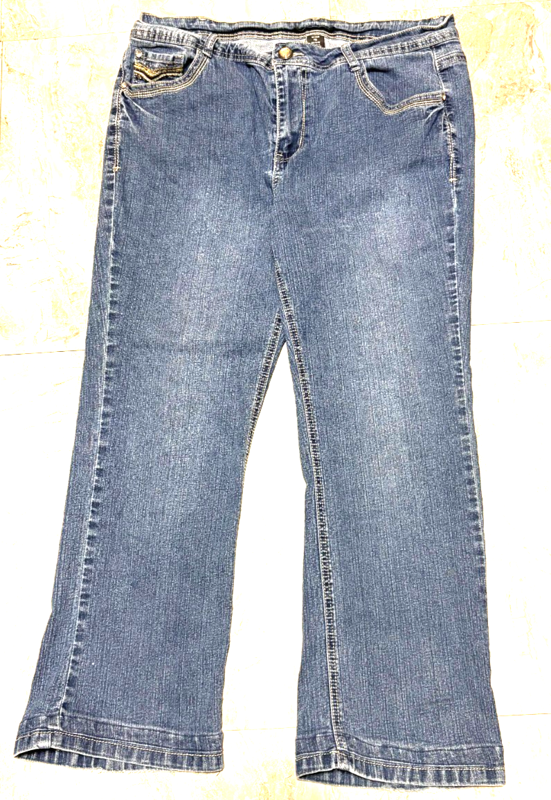 Roz & Ali Womens Studded Embroidered Blue Denim Stretch Jeans Size 16 - W36xL27