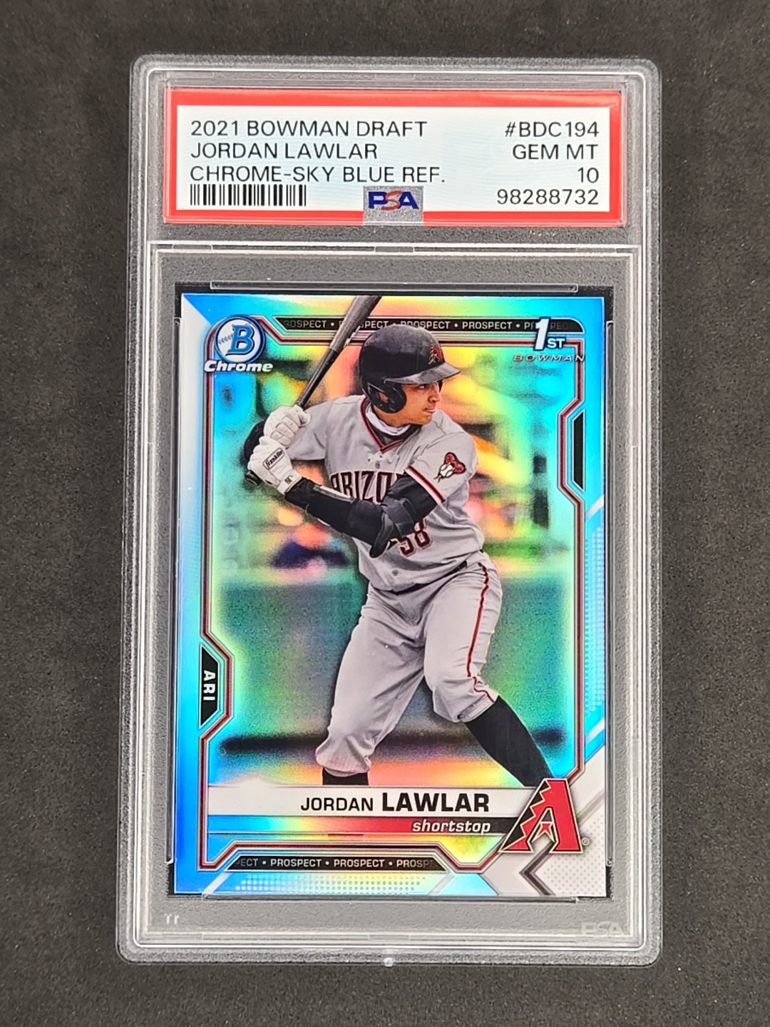 2021 Bowman Draft 1st Chrome Sky Blue Refractor JORDAN LAWLAR Dbacks PSA 10 GEM