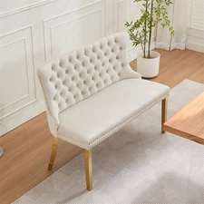 2-Seat Tufted Bench Velvet Upholstered Dining Seating with Wing Back &Gold Legs 