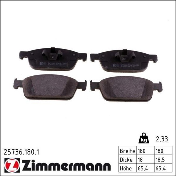 Zimmermann 25736.180.1 Bremsbelagsatz FüR Ford Tourneo Courier B460 Grand V408-image