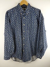 Vtg Supreme Size L Blue Olive Geo Button-Up Cotton Long Sleeve Shirt EUC