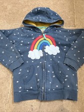 Frugi Girl?s Long Sleeve Rainbow Abisco Applique Hoodie in Blue Rainbow 7-8 Year