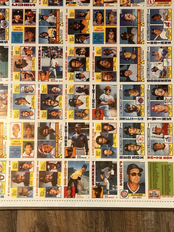 1984 Topps UNCUT Baseball Card Sheet! Hall of Fame Players! CASE MINT CONDITION  - Image 4 of 4
