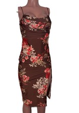 Windsor Brown Floral Draped Slit Midi Dress M NWTS Going Out Vacay Party Lined