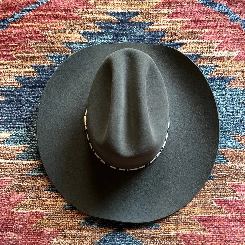 Wrangler Sheepskin Leather 4X Beaver Black Cowboy Hat Size 7 Vintage Texas EUC - Image 3 of 4