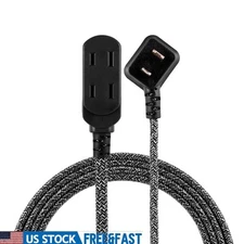 3 Outlet Extension Cord 8 Ft Braided Flat Plug Indoor Safety Covers Power Strip