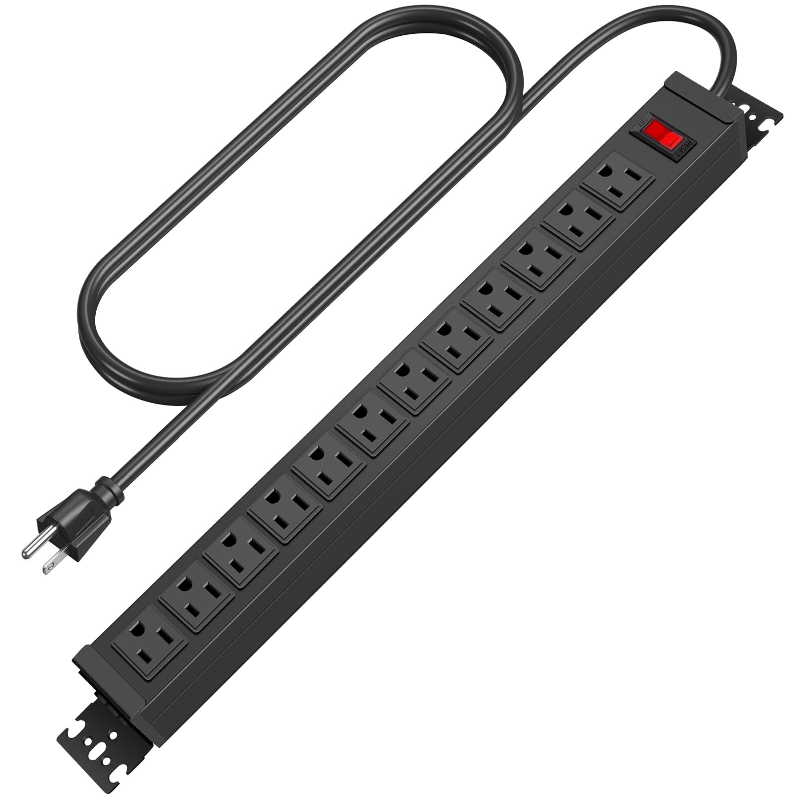 Rotating Mountable Power Strip 12 Outlet Wall Mount Surge Protector Metal Hea...