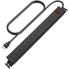 Rotating Mountable Power Strip 12 Outlet Wall Mount Surge Protector Metal Hea...