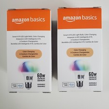 2pk Amazon Basics Smart Light Bulb, A19 LED 60W, 800 Lumens Color Change Alexa