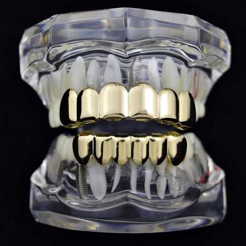 Juego de 6 dientes lisos lisos lisos enchapados en oro Grillz de seis parrillas bucales Hip Hop - Imagen 3 de 6