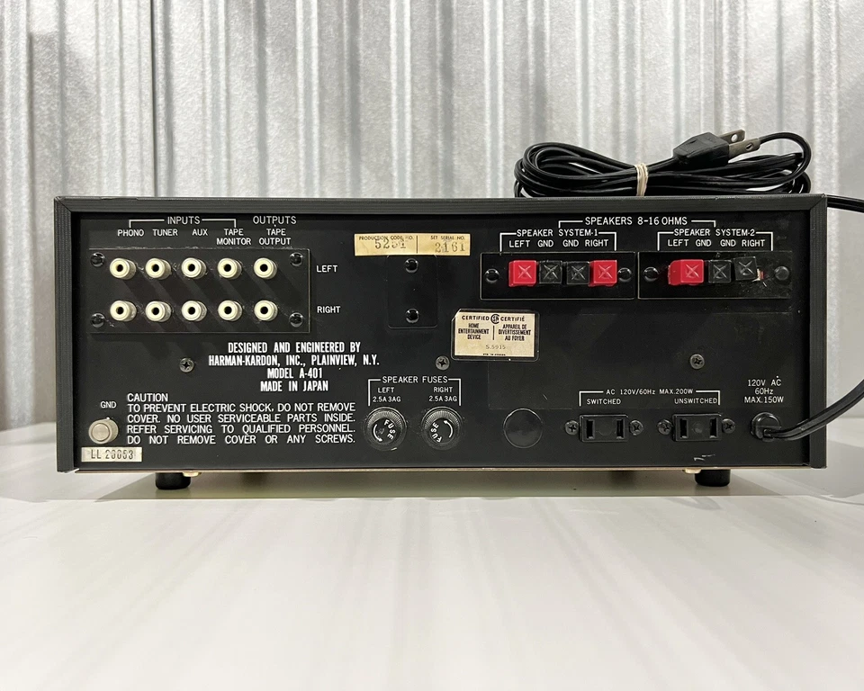 Harman Kardon A401 Stereophonic Control Amplifier 1970s Vintage A-401 - Image 4 of 4