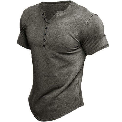 T-shirt uomo manica corta maglietta morbida casual Henley bottoni davanti estiva scollo a V - Foto 14 di 22