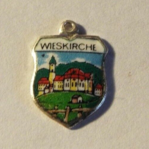 Vintage Wieskirche Church Germany 800 Silver Enamel Souvenir Shield Charm Reu