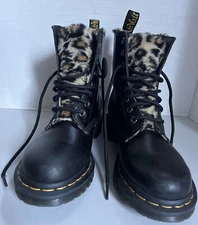 Doc Martens 1460 Serena Leo Boots Women's Size 6 Black Faux Fur Air Wair