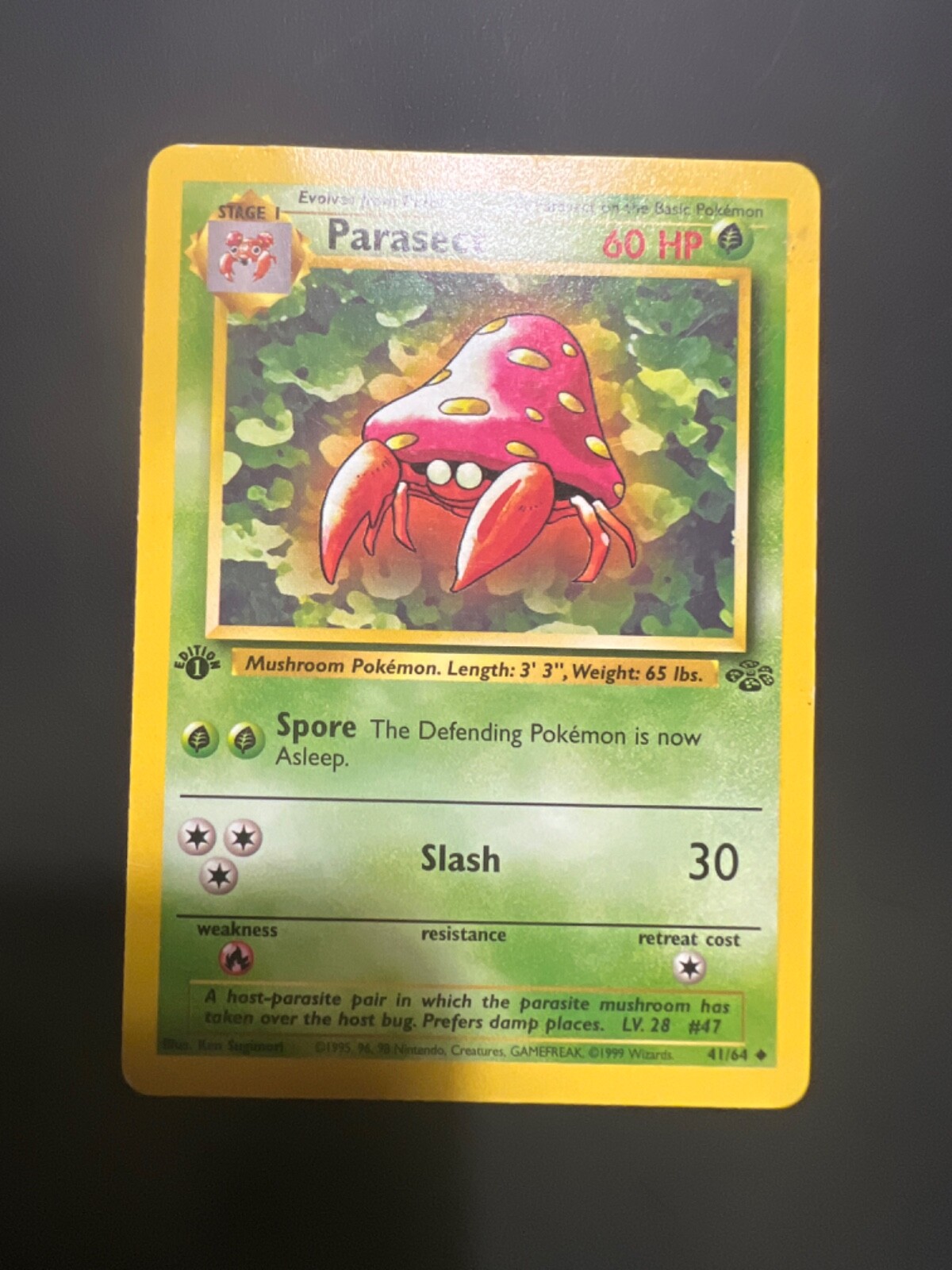 Pokemon Parasect - 41/64 - Uncommon - 1st Edition HP Heavily Played - Jungle
