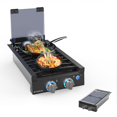 12 In RV Cooktop 2 Burners Slide-in Propane Rangetop with Blue Indicator Light