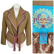 Plenty Blazer Womens Size 4 Tan Belted Work Office Jacket Preppy Casual