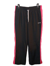 Womens Reebok Black With Pink Stripe Track Running Jogging Pants Drawstring Med