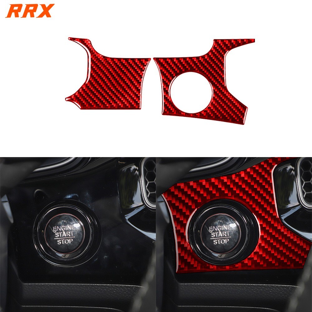 Red Carbon Fiber Engine Start Stop Push Panel Cover For Honda Civic 11th 2022-23