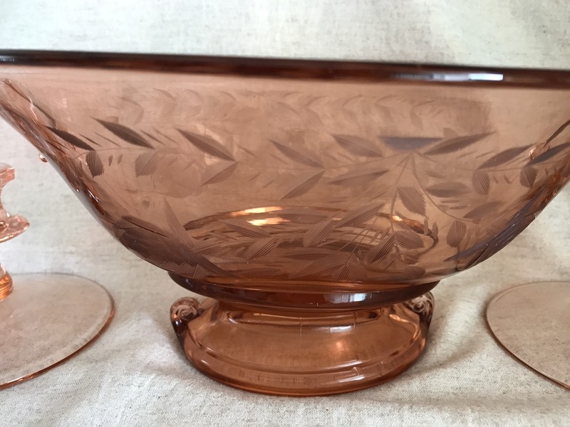DEPRESSION GLASS CONSOLE BOWL IN ROSE MARIE PINK BY IMPERIAL GLASS CO. GORGEOUS!