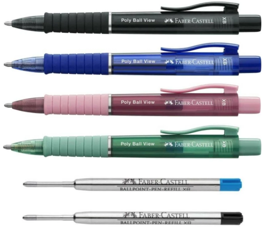 FABER CASTELL Kugelschreiber Poly Ball View XB oder Ersatzminen Blau u. Schwarz