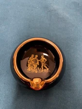 Vintage greek ashtray black with gold accent