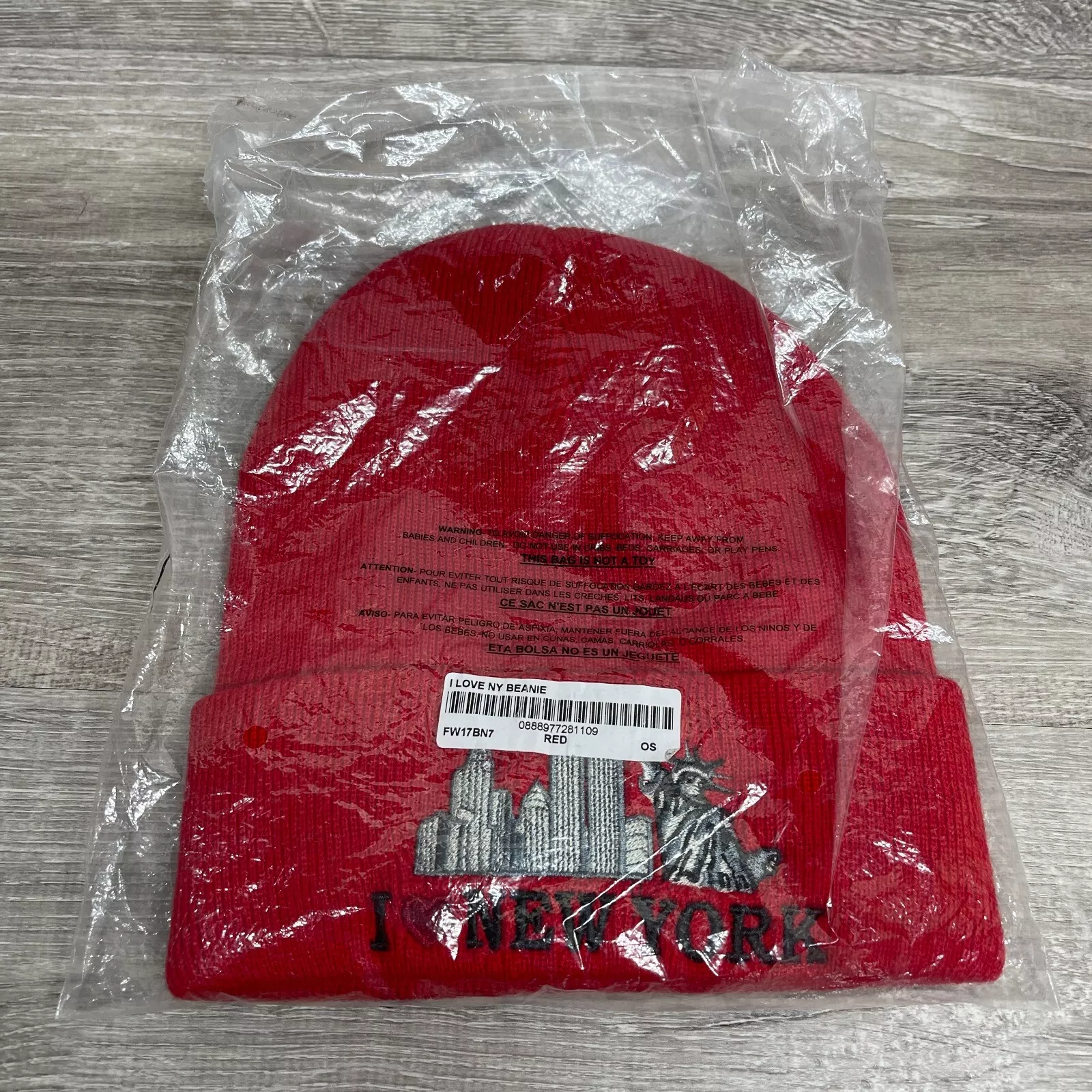 Supreme I Love NY Beanie Red FW17 Deadstock avec sac New York Street Hip Hop neuf