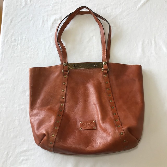 Patricia Nash Cognac Leather Large Satchel Tote Handbag Saddle Studded eBay