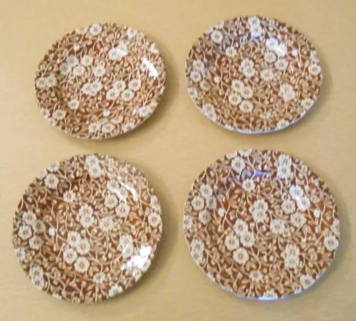 Crownford China Staffordshire England CALICO BROWN  4 Bread Dessert 6" Plates