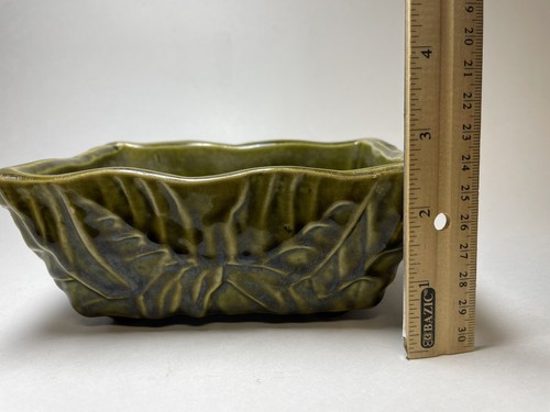 Vintage USA Pottery Planter 481 Glazed Olive Green Leaves 6” - Picture 9 of 9