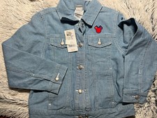 Disney Store Youth Sz Small Denim Jacket Mickey And Minnie Tennis Embroidered