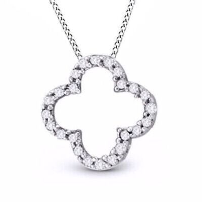 1/5 Ct Four-Leaf Open Clover Pendant Necklace Natural Diamond 14K White Gold