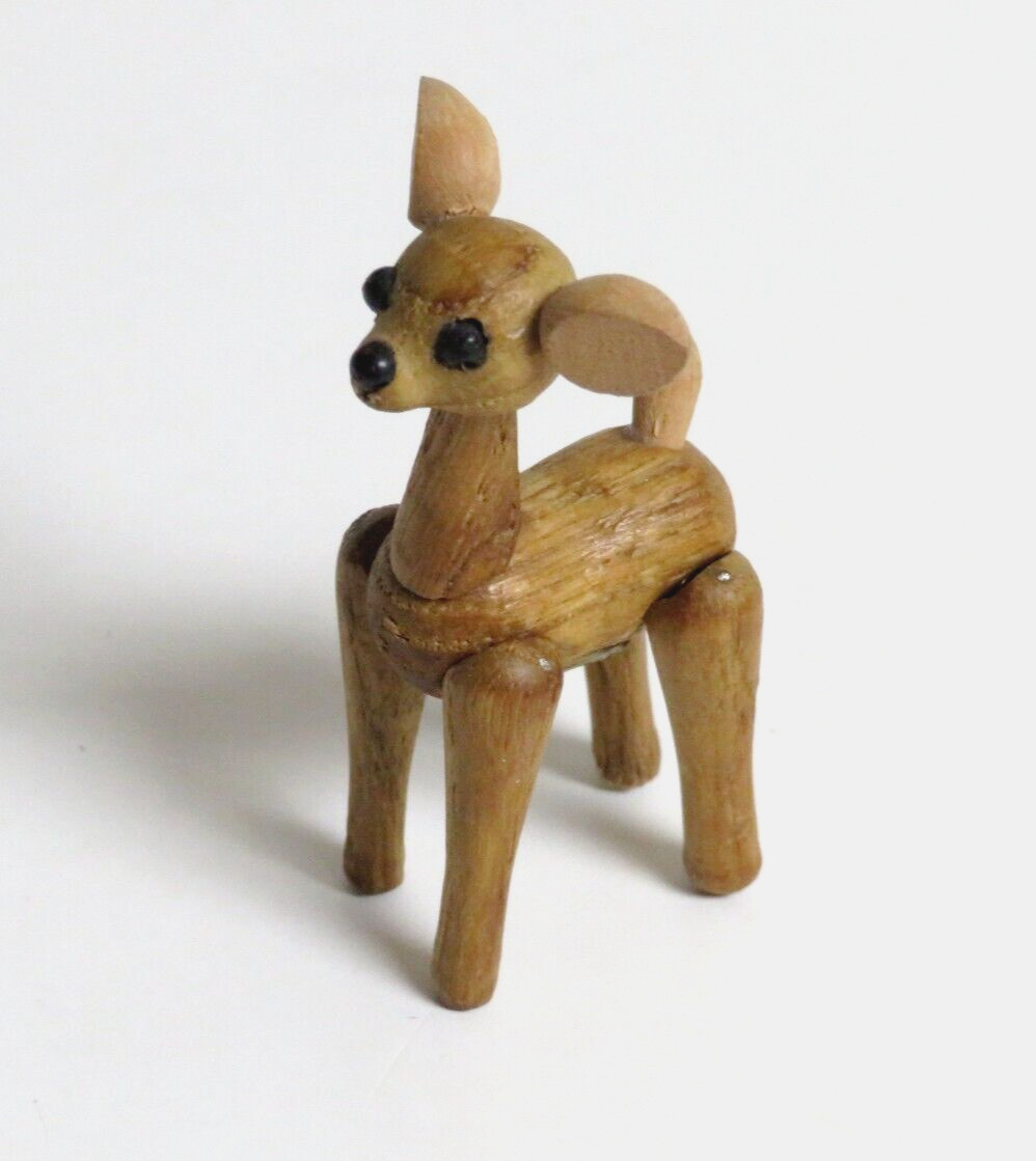 Vintage Zoo Line Match Box Wooden Articulated Deer Figure Wood Animal Japan