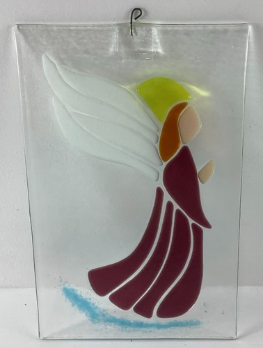 Handmade Handblown Angel Suncatcher Art Glass Wall Window Panel 8" W x 12" H