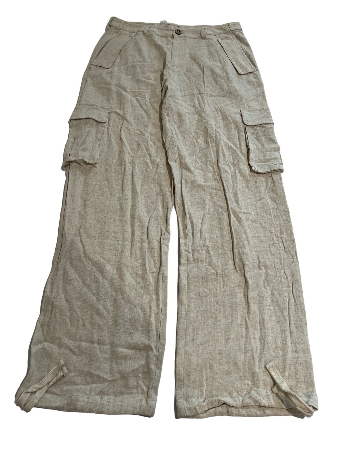 Naked Wardrobe Linen Cargo Wide Leg Pants in Cream-image
