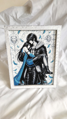 Final Fantasy 8 Squall & Rinoa 3D Filament Art, Monochrome Blue Colour Pop