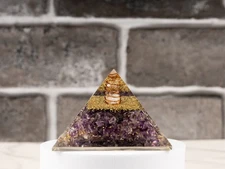Amethyst Orgonite Crystal Pyramid, Orgone Protection, Crystal Decor