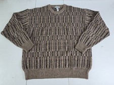 Vintage David Taylor Knit Sweater Mens L Brown Geometric Pullover 90s USA Made