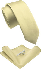 2.4" Solid Color Skinny Tie and Pocket Square with Tie Clip Sets for Men 6cm 