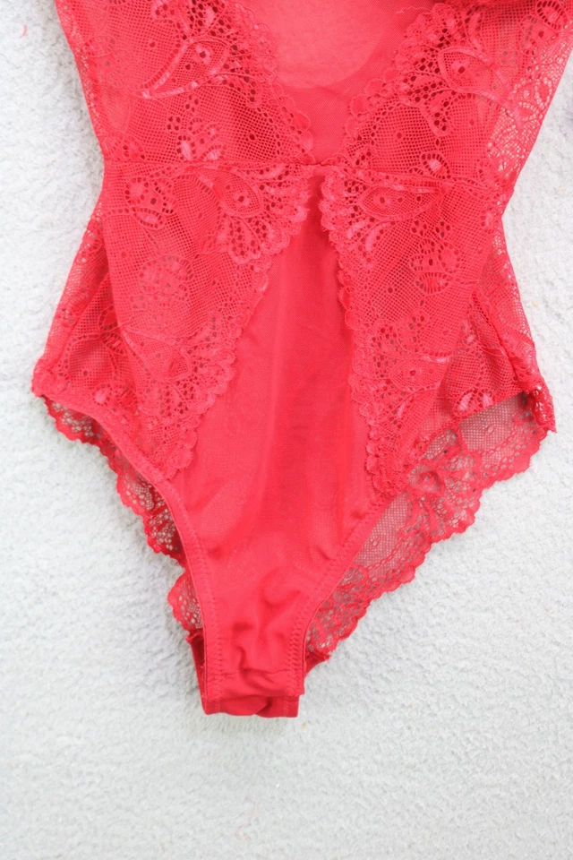 Rene' Rofe' Bodysuit Demi Push-Up Red-Small/Petite-Sexy-Lacy-Sheer-NWT - Image 2 of 4