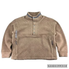 Alpine Design Womens Sherpa Pullover Fleece Button Front Caramel Latte M